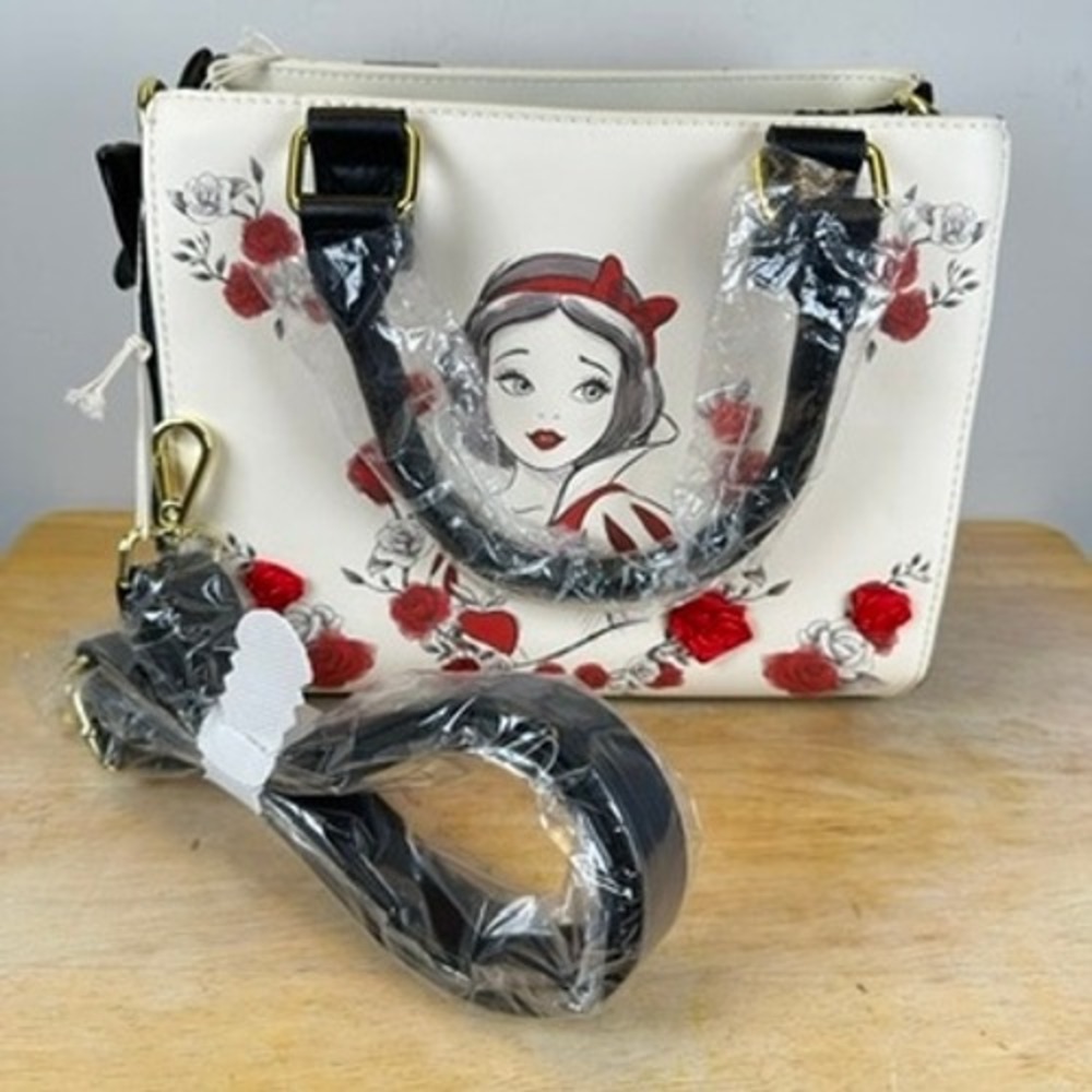Loungefly Disney Snow White Roses Tote Bag Handbag Velvet Satchel Crossbody Bow - Picture 8 of 16